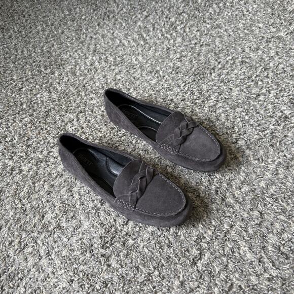 Born Kasa Dark Grayish Brown Suede Leather Moc Loafer 8.5 Driving Shoe New - Picture 1 of 9